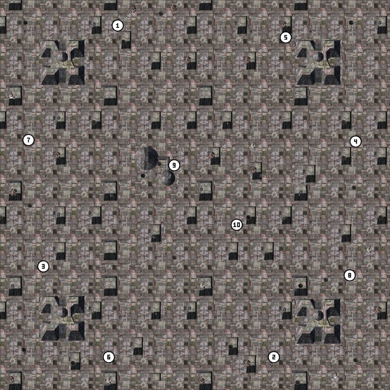 Metal Heck map rendered with feature sprites and start markers